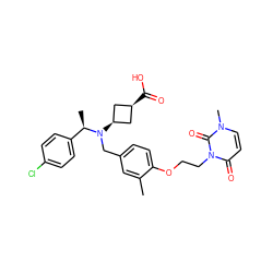 Cc1cc(CN([C@H]2C[C@@H](C(=O)O)C2)[C@H](C)c2ccc(Cl)cc2)ccc1OCCn1c(=O)ccn(C)c1=O ZINC000473229080