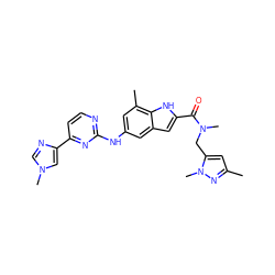 Cc1cc(CN(C)C(=O)c2cc3cc(Nc4nccc(-c5cn(C)cn5)n4)cc(C)c3[nH]2)n(C)n1 ZINC000205652596