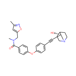 Cc1cc(CN(C)C(=O)c2ccc(Oc3ccc(C#C[C@]4(O)CN5CCC4CC5)cc3)cc2)on1 ZINC000073219780