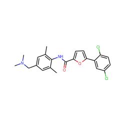 Cc1cc(CN(C)C)cc(C)c1NC(=O)c1ccc(-c2cc(Cl)ccc2Cl)o1 ZINC000071331411