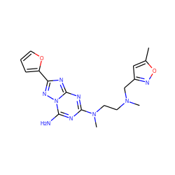 Cc1cc(CN(C)CCN(C)c2nc(N)n3nc(-c4ccco4)nc3n2)no1 ZINC000013612393