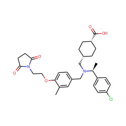 Cc1cc(CN(C[C@H]2CC[C@@H](C(=O)O)CC2)[C@@H](C)c2ccc(Cl)cc2)ccc1OCCN1C(=O)CCC1=O ZINC000473227446