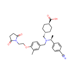 Cc1cc(CN(C[C@H]2CC[C@H](C(=O)O)CC2)[C@@H](C)c2ccc(C#N)cc2)ccc1OCCN1C(=O)CCC1=O ZINC000473228731