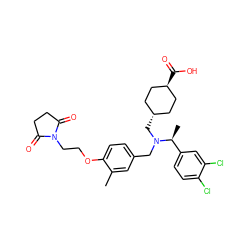 Cc1cc(CN(C[C@H]2CC[C@H](C(=O)O)CC2)[C@@H](C)c2ccc(Cl)c(Cl)c2)ccc1OCCN1C(=O)CCC1=O ZINC000473245017