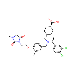 Cc1cc(CN(C[C@H]2CC[C@H](C(=O)O)CC2)[C@@H](C)c2ccc(Cl)c(Cl)c2)ccc1OCCN1C(=O)CN(C)C1=O ZINC000473243922