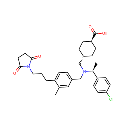 Cc1cc(CN(C[C@H]2CC[C@H](C(=O)O)CC2)[C@@H](C)c2ccc(Cl)cc2)ccc1CCCN1C(=O)CCC1=O ZINC000473228761