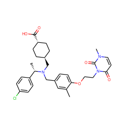 Cc1cc(CN(C[C@H]2CC[C@H](C(=O)O)CC2)[C@@H](C)c2ccc(Cl)cc2)ccc1OCCn1c(=O)ccn(C)c1=O ZINC000473228754