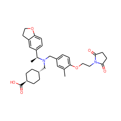 Cc1cc(CN(C[C@H]2CC[C@H](C(=O)O)CC2)[C@@H](C)c2ccc3c(c2)CCO3)ccc1OCCN1C(=O)CCC1=O ZINC000473228767