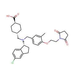 Cc1cc(CN(C[C@H]2CC[C@H](C(=O)O)CC2)[C@@H]2CCc3cc(Cl)ccc32)ccc1OCCN1C(=O)CCC1=O ZINC000473228760