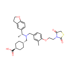 Cc1cc(CN(C[C@H]2CC[C@H](C(=O)O)CC2)[C@H](C)c2ccc3c(c2)CCO3)ccc1OCCN1C(=O)CSC1=O ZINC000473228798