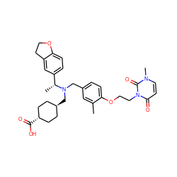 Cc1cc(CN(C[C@H]2CC[C@H](C(=O)O)CC2)[C@H](C)c2ccc3c(c2)CCO3)ccc1OCCn1c(=O)ccn(C)c1=O ZINC000473228899