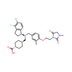 Cc1cc(CN(C[C@H]2CC[C@H](C(=O)O)CC2)[C@H]2CCc3c2ccc(Cl)c3F)ccc1OCCN1C(=O)CN(C)C1=O ZINC000473233304