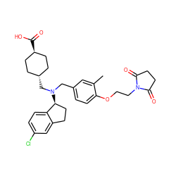 Cc1cc(CN(C[C@H]2CC[C@H](C(=O)O)CC2)[C@H]2CCc3cc(Cl)ccc32)ccc1OCCN1C(=O)CCC1=O ZINC000473228759