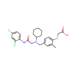 Cc1cc(CN(CC(=O)Nc2ccc(Cl)cc2Cl)C2CCCCC2)ccc1OCC(=O)O ZINC000013985145