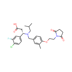 Cc1cc(CN(CC(C)C)[C@@H](CC(=O)O)c2ccc(Cl)c(F)c2)ccc1OCCN1C(=O)CCC1=O ZINC000225131923