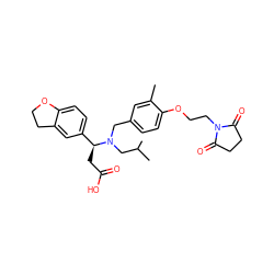 Cc1cc(CN(CC(C)C)[C@@H](CC(=O)O)c2ccc3c(c2)CCO3)ccc1OCCN1C(=O)CCC1=O ZINC000225132487