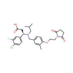 Cc1cc(CN(CC(C)C)[C@H](CC(=O)O)c2ccc(Cl)c(F)c2)ccc1OCCN1C(=O)CCC1=O ZINC000220757538