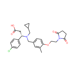 Cc1cc(CN(CC2CC2)[C@@H](CC(=O)O)c2ccc(Cl)cc2)ccc1OCCN1C(=O)CCC1=O ZINC000207212795