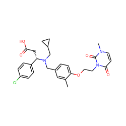 Cc1cc(CN(CC2CC2)[C@@H](CC(=O)O)c2ccc(Cl)cc2)ccc1OCCn1c(=O)ccn(C)c1=O ZINC000225141587