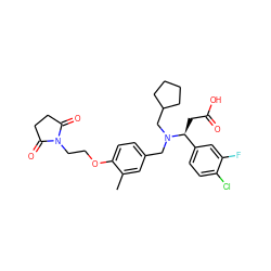 Cc1cc(CN(CC2CCCC2)[C@@H](CC(=O)O)c2ccc(Cl)c(F)c2)ccc1OCCN1C(=O)CCC1=O ZINC000225119014