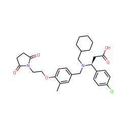 Cc1cc(CN(CC2CCCCC2)[C@@H](CC(=O)O)c2ccc(Cl)cc2)ccc1OCCN1C(=O)CCC1=O ZINC000207099838