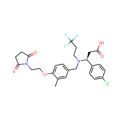 Cc1cc(CN(CCC(F)(F)F)[C@@H](CC(=O)O)c2ccc(Cl)cc2)ccc1OCCN1C(=O)CCC1=O ZINC000225162113