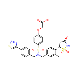 Cc1cc(CN(Cc2ccc(-c3csnn3)cc2)S(=O)(=O)c2ccc(OCC(=O)O)cc2)ccc1[C@@H]1CC(=O)NS1(=O)=O ZINC000082170185