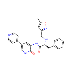 Cc1cc(CN[C@@H](Cc2ccccc2)C(=O)Nc2cc(-c3ccncc3)c[nH]c2=O)no1 ZINC000095552870