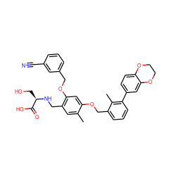 Cc1cc(CN[C@H](CO)C(=O)O)c(OCc2cccc(C#N)c2)cc1OCc1cccc(-c2ccc3c(c2)OCCO3)c1C ZINC001848349746