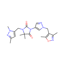 Cc1cc(CN2C(=O)N(c3cnn(Cc4c(C)noc4C)c3)C(=O)C2(C)C)n(C)n1 ZINC000115733260