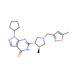 Cc1cc(CN2C[C@@H](C)[C@H](c3nc4c(cnn4C4CCCC4)c(=O)[nH]3)C2)no1 ZINC000045315586