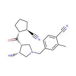 Cc1cc(CN2C[C@H](N)[C@H](C(=O)[C@@H]3CCC[C@H]3C#N)C2)ccc1C#N ZINC000028955145