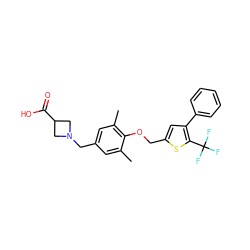 Cc1cc(CN2CC(C(=O)O)C2)cc(C)c1OCc1cc(-c2ccccc2)c(C(F)(F)F)s1 ZINC000013586609