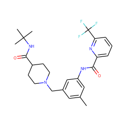 Cc1cc(CN2CCC(C(=O)NC(C)(C)C)CC2)cc(NC(=O)c2cccc(C(F)(F)F)n2)c1 ZINC001772653560