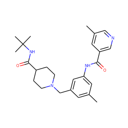 Cc1cc(CN2CCC(C(=O)NC(C)(C)C)CC2)cc(NC(=O)c2cncc(C)c2)c1 ZINC001772592136