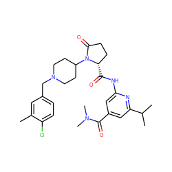 Cc1cc(CN2CCC(N3C(=O)CC[C@@H]3C(=O)Nc3cc(C(=O)N(C)C)cc(C(C)C)n3)CC2)ccc1Cl ZINC000143136754