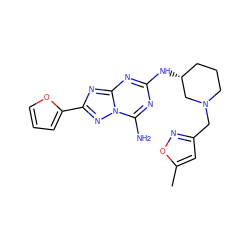 Cc1cc(CN2CCC[C@@H](Nc3nc(N)n4nc(-c5ccco5)nc4n3)C2)no1 ZINC000013612413