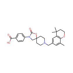 Cc1cc(CN2CCC3(CC2)CN(c2ccc(C(=O)O)cc2)C(=O)O3)cc2c1OCCC2(C)C ZINC000169702655