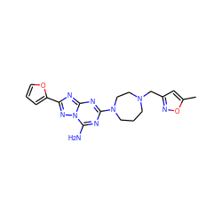 Cc1cc(CN2CCCN(c3nc(N)n4nc(-c5ccco5)nc4n3)CC2)no1 ZINC000013612388