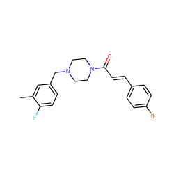 Cc1cc(CN2CCN(C(=O)/C=C/c3ccc(Br)cc3)CC2)ccc1F ZINC000215282306