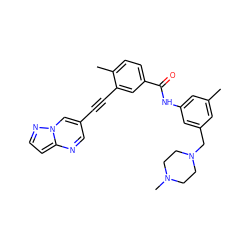 Cc1cc(CN2CCN(C)CC2)cc(NC(=O)c2ccc(C)c(C#Cc3cnc4ccnn4c3)c2)c1 ZINC000095590159