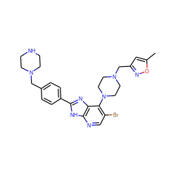 Cc1cc(CN2CCN(c3c(Br)cnc4[nH]c(-c5ccc(CN6CCNCC6)cc5)nc34)CC2)no1 ZINC000049777178