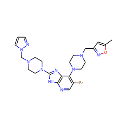 Cc1cc(CN2CCN(c3c(Br)cnc4[nH]c(N5CCN(Cn6cccn6)CC5)nc34)CC2)no1 ZINC000049780552