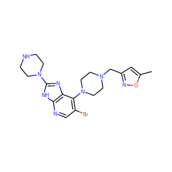 Cc1cc(CN2CCN(c3c(Br)cnc4[nH]c(N5CCNCC5)nc34)CC2)no1 ZINC000049034741