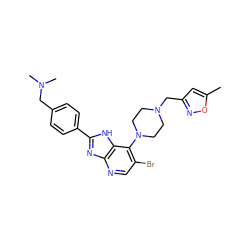 Cc1cc(CN2CCN(c3c(Br)cnc4nc(-c5ccc(CN(C)C)cc5)[nH]c34)CC2)no1 ZINC000049112636