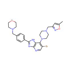 Cc1cc(CN2CCN(c3c(Br)cnc4nc(-c5ccc(CN6CCOCC6)cc5)[nH]c34)CC2)no1 ZINC000043170391