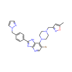 Cc1cc(CN2CCN(c3c(Br)cnc4nc(-c5ccc(Cn6cccn6)cc5)[nH]c34)CC2)no1 ZINC000043170393