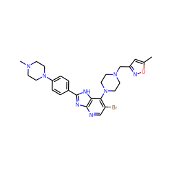 Cc1cc(CN2CCN(c3c(Br)cnc4nc(-c5ccc(N6CCN(C)CC6)cc5)[nH]c34)CC2)no1 ZINC000058661275