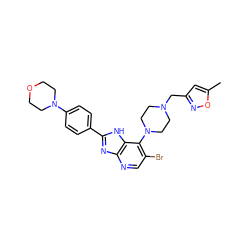 Cc1cc(CN2CCN(c3c(Br)cnc4nc(-c5ccc(N6CCOCC6)cc5)[nH]c34)CC2)no1 ZINC000095562933