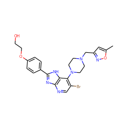 Cc1cc(CN2CCN(c3c(Br)cnc4nc(-c5ccc(OCCO)cc5)[nH]c34)CC2)no1 ZINC000049046904